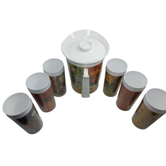 vintage 1970s west bend thermoserv plastic pitcher and 6 drinking cups ((list on - Picture 6 of 7